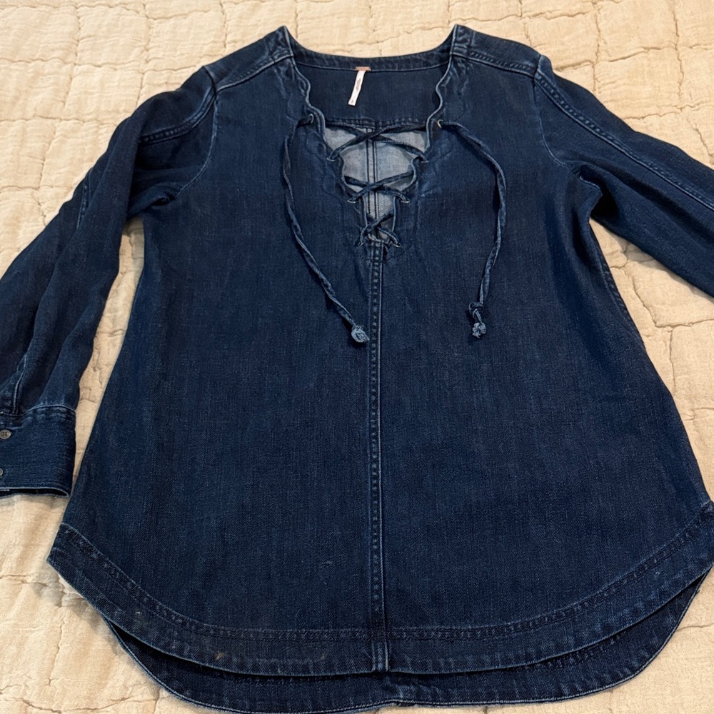 Free People Dark Denim Lace-Up Tunic Size S